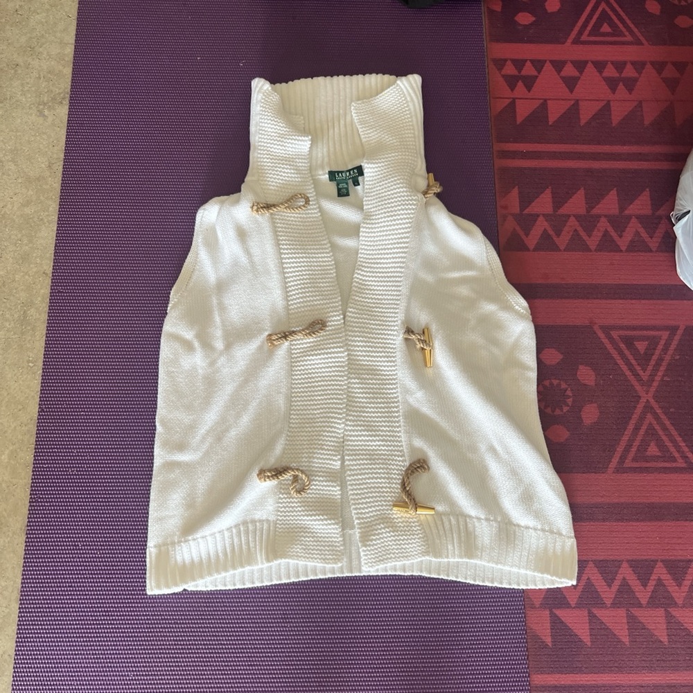 Lauren Ralph Lauren Cream Knit Vest with Toggle Closures